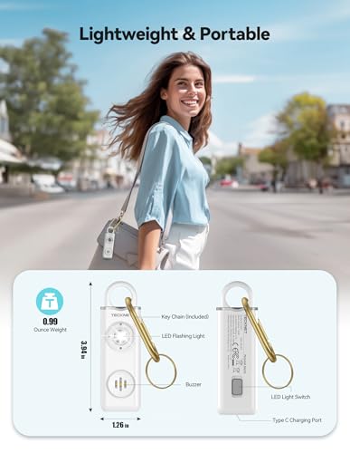 TECKNET Rechargeable Personal Safety Alarm for Women, 130dB Self Defense Keychain Alarm with SOS Strobe Light, Low Battery Notice, Loud Siren Safety Keychain for Girls Kids Elderly - White - color: 1 White