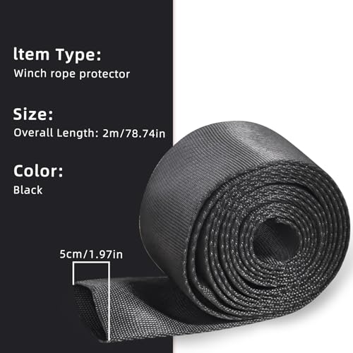 Flylin Universal Winch Rope Protector Winch Cable Cover 5cm/1.97in Width,2m - color: 5cm x 2m