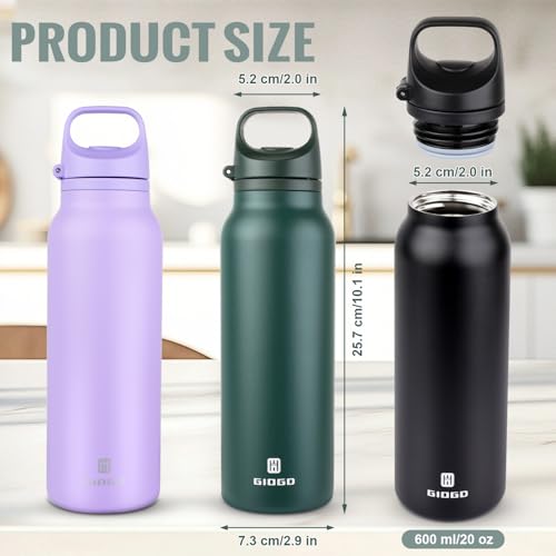 Insulated Thermo Water Bottle with Handle 20oz Stainless Steel Water Bottle Metal Water Flask Water Bottle for Hot and Cold Drink for Hiking, Workout, Gym, Travel (Green, 600ml) - color: Green