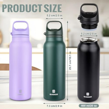 Insulated Thermo Water Bottle with Handle 20oz Stainless Steel Water Bottle Metal Water Flask Water Bottle for Hot and Cold Drink for Hiking, Workout, Gym, Travel (Green, 600ml) - color: Green