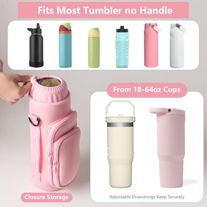 Water Bottle Holder Carrier Bag Fits Stanley IceFlow Owala 16/24/32/40oz - color: Rose Pink, size: 16-40 Oz wihtout Handle