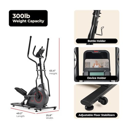 Sunny Health & Fitness Smart Upright Elliptical Machine with Pulse Sensor - size: 16" Stride