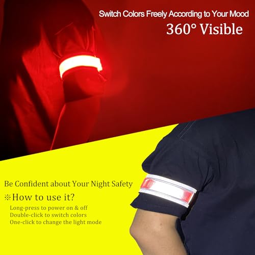 RGB 7 Colors Switchable LED Armband, USB-C Rechargeable, 360° Reflective Running Light for Runners, High Visibility Reflective Running Gear for Joggers Bikers Walkers - color: Green