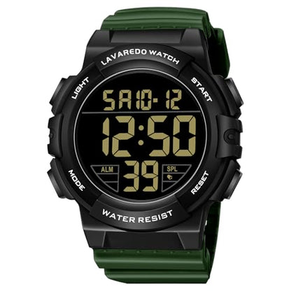 Mens Digital Watch, Sport Military Watch for Men, LED Large Face - color: 11-G-GreenBlack