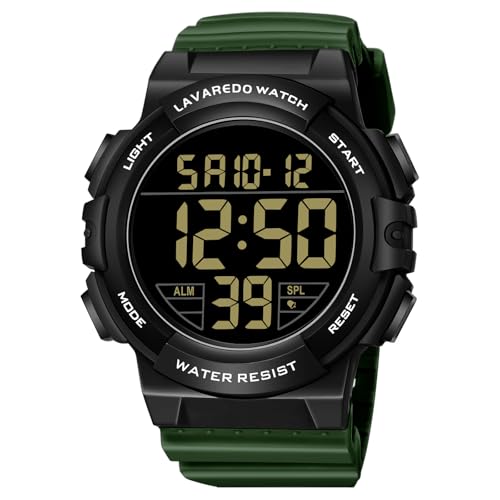 Mens Digital Watch, Sport Military Watch for Men, LED Large Face - color: 11-G-GreenBlack