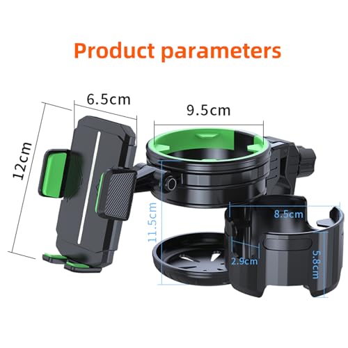 4-in-1 Universal Cup Holder for Stroller, Bicycle, Wheelchair & Shopping Cart | 360° Rotatable, Anti-Slip Silicone Grip Spill-Proof Design | Adjustable Single/Double Cup and Phone Holder【Green】