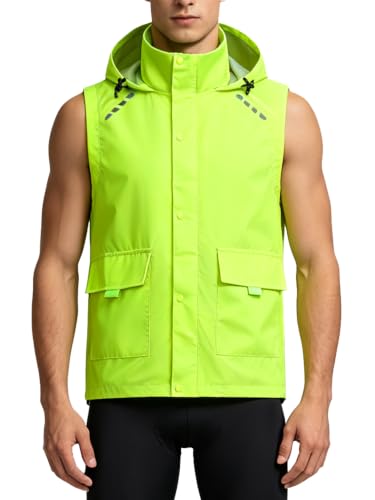 Little Donkey Andy Men's Hooded Cycling Vest - color: Fluorescent Yellow, size: Medium