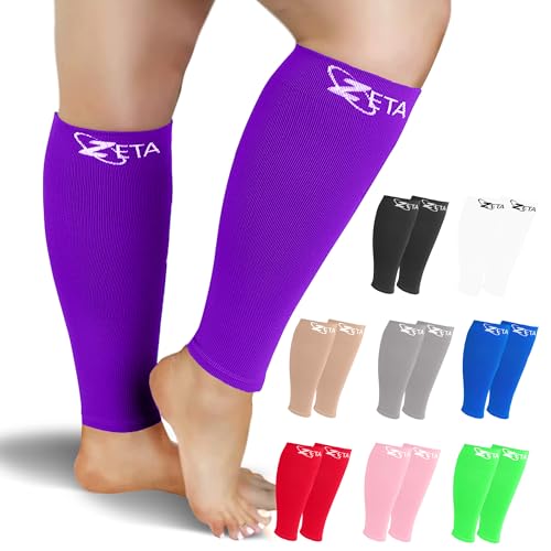 Zeta Wear Plus Size Calf Compression Sleeves for Women and Men 2XL (Purple), Wide Calf Footless 15-19 mmHg Graduated Support, Fits Calves to 30 inch / 76 cm, for Travel, Recovery