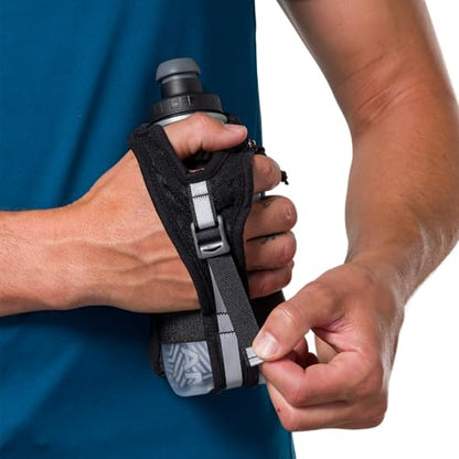 Nathan SpeedDraw 2 Insulated Handheld Running Water Bottle Flask – Double-Wall Insulation, Ergonomic Grip, Blast Valve Cap, Phone & Key Storage Pockets, Reflective Design - 12oz Insulated - Black - color: 12oz Insulated - Black