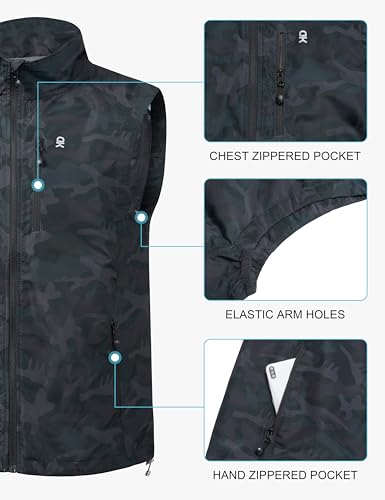 Little Donkey Andy Men's Lightweight Summer Vest Windproof Packable - color: Black Camo, size: Medium