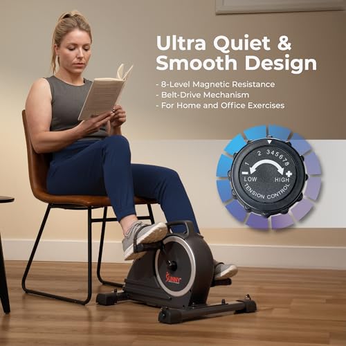 Sunny Health & Fitness 2-in-1 Smart Magnetic Pedal Exerciser, Compact Indoor Under-Desk Mini Exercise Bike for Full Body Cardio Workout and Physical Therapy, Free SunnyFit Training App Connection - color: Dary Grey