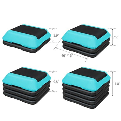 Height-Adjustable Step Aerobics Platform Fitness Equipment Stepper Trainer Exercise Step Platform with 4 Riser Green
