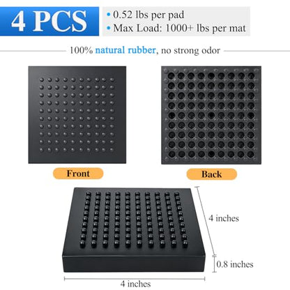 BXI Heavy Duty Exercise Equipment Mat Pads Natural Rubber, 0.8 Thick 4 x 4 Inches 4 Pcs Non Slip Noise Reduction Anti Vibration Treadmill Stationary Bike Mats, Steel Embedded Pads for Hardwood Floors - size: 4''x 4'', 4pcs