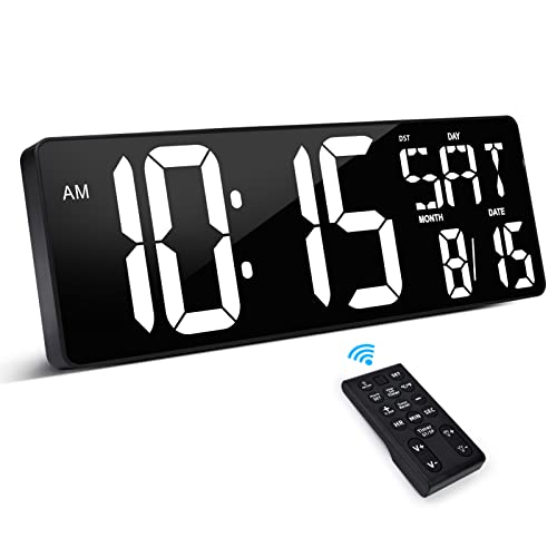 XREXS 17.2 Inch Large Digital Wall Clock with Remote Control - color: White