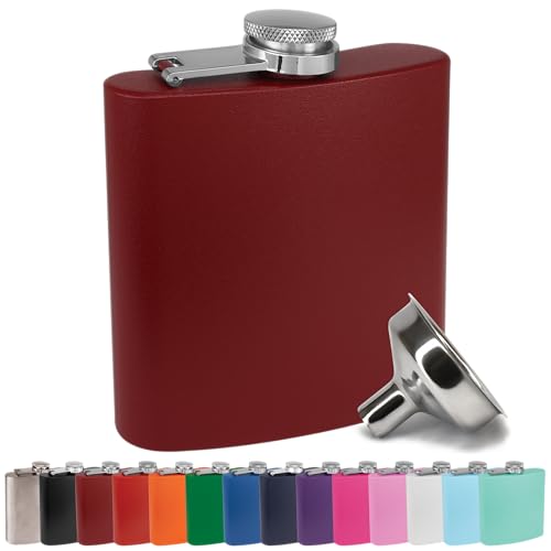 Clear Water Home Goods 6 oz Hip Flask w/Funnel, Matte Maroon - color: Matte Maroon
