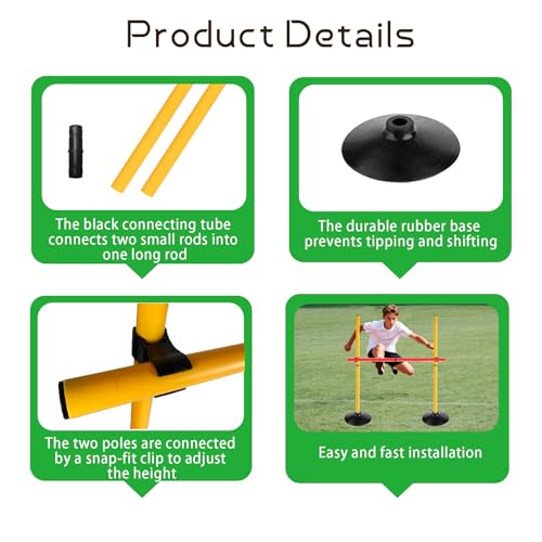 Adjustable Height Agility Speed Hurdles with Rubber Base, Training Equipment Set for Soccer, Track and Field, Detachable Agility Poles - size: 3.3 FT, style: Pack of 6