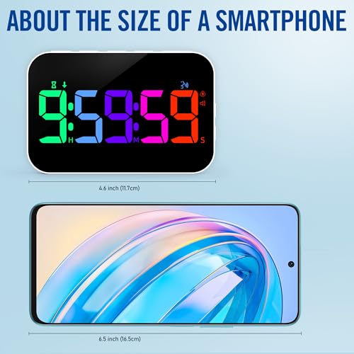 Kitchen Timer（1.5" Number）with Voice Reminder,10 RGB Color Changing Digital Magnetic Timer, Countdown/Up, Rechargeabilit, Brightness Display, 3 Volume Levels and Vibration Mode, for Classroom, Cooking - color: 5''rgb Charge+voice