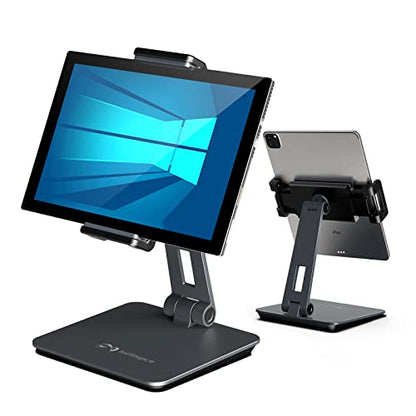 iPad Holder Stand, Heavy Aluminum Alloy Multi-Angle Foldable Tablet Stand Holder for 4.7''- 13'' Screen Surface Pro Series, iPad Series, Pro, Mini, Air, Samsung Galaxy Tabs and More (Dark Grey) - color: Dark Grey