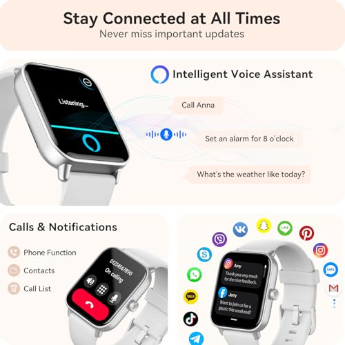 Gydom Smart Watches for Women Men [Alexa Built-in, 1.8"] Smartwatch with Heart Rate/SpO2/Sleep/Stress, 101+ Sports Modes, IP68 Waterproof, Pedometer Fitness Tracker for iOS Android Phones, White - color: White