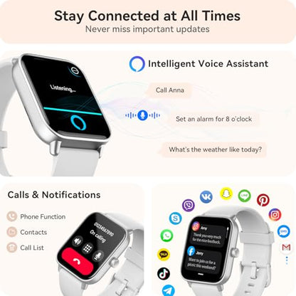 Gydom Smart Watches for Women Men [Alexa Built-in, 1.8"] Smartwatch with Heart Rate/SpO2/Sleep/Stress, 101+ Sports Modes, IP68 Waterproof, Pedometer Fitness Tracker for iOS Android Phones, White - color: White