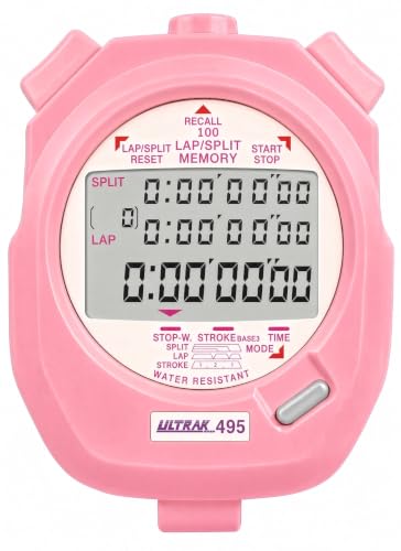 ULTRAK 495 Stopwatch – Pink Professional 100-Lap Digital Timer, Countdown Interval Tracker, Water-Resistant Sports Watch, Chronograph for Coaching & Training - color: Pink