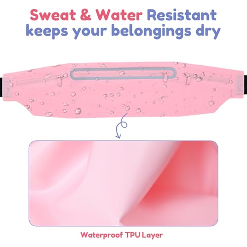 3 Separate pouch Slim Running Belt Fanny Packs for Women & Men，Reflective Running Fanny Pack，Runner Belt for Running Walking Cycling Camping Gym (Pink) - color: Pink