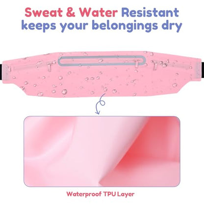 3 Separate pouch Slim Running Belt Fanny Packs for Women & Men，Reflective Running Fanny Pack，Runner Belt for Running Walking Cycling Camping Gym (Pink) - color: Pink