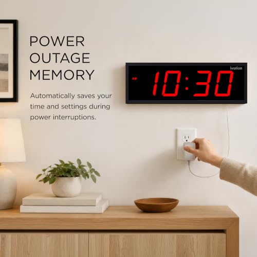 Ivation Large Digital Wall Clock with Big LED Display & Timer, 18" - color: Red, size: 18" x 6"