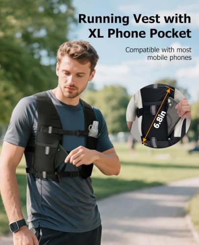 NOOLA Running Vest with 500ml Soft Flask, Lightweight Running Hydration Vest for Men Women，Adjustable Reflective Water Backpack with Phone Holder for Hiking Cycling Marathon Trail Race - color: Black