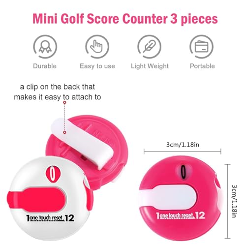 Golf Stroke Counter 1.2 Inch with Touch Reset - color: pink-black