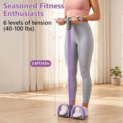 Pedal Resistance Band with Handle - size: 6 Levels（Purple ）