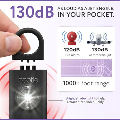 HOOTIE Personal Safety Alarm for Women, Men and Kids — 130dB Personal Alarm Keychain, Pull Pin Safety Alarm Keychain with Strobe Light, Self-Defense Alarm for Campus, Travel and Running — Black - color: Black
