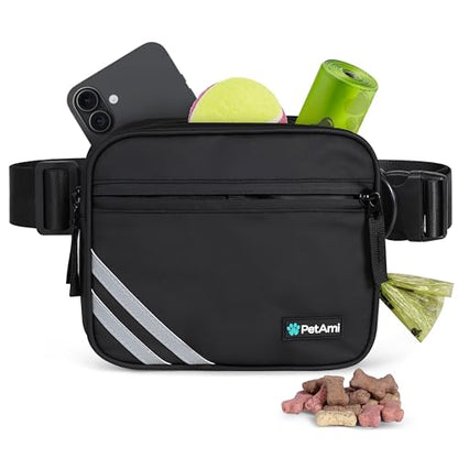 PetAmi Dog Walking Bag, 3-in-1 Crossbody Fanny Pack Treat Pouch, Black - color: Black