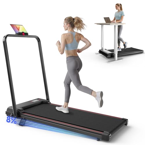 Walking Pad Treadmill with Handle Bar with 8% Incline,2.5HP Quiet Under Desk 320 lbs 2 in 1Treadmills for Home Office,Compact Foldable Walking Pad,Remote Control&LED Display - color: Light Black