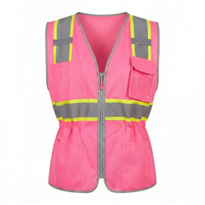 sesafety High Visibility Vest for Women, Slim Fit Drawstring Safety Vests - color: Pink, size: Large