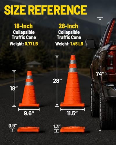 E-riding 18 Inch 2 Pack Collapsible Traffic Cones - size: 18 Inch