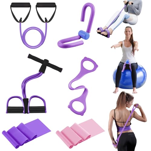 Women Fitness Exercise Equipment Trainer Set Pedal Resistance Band - color: Purple