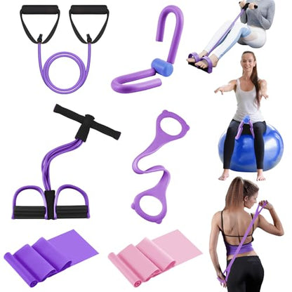 Women Fitness Exercise Equipment Trainer Set Pedal Resistance Band - color: Purple