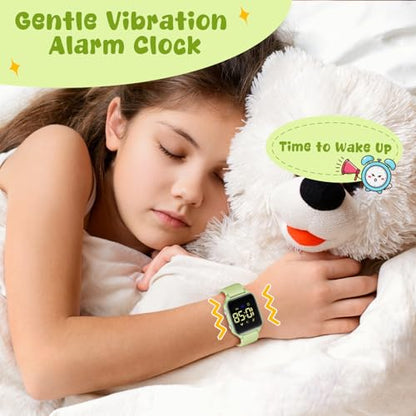 Kids Digital Watches for Boys Girls, Sports Watch with Fitness Tracker, Pedometer, Alarm Clocks, Stopwatch, No App Needed Waterproof Kids Watch, Gift for Teens Student Girls Boys Ages 5-14 - color: L6615E-GrayishGreen