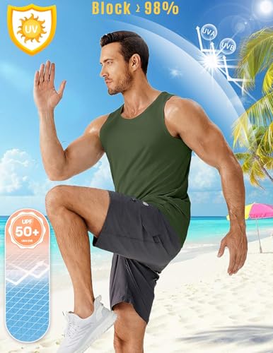 PINSPARK Men's UPF 50+ Quick Dry Tank Tops Athletic Muscle Tee - color: Army Green, size: XX-Large
