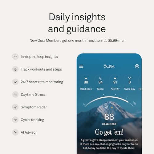 Oura Ring 5 - Black - Size 8 - Smart Ring Health Tracker - Sleep, Activity, Women's Health, AI Advisor, 1 Week Battery Life, Oura App, Android & iOS Compatible - color: Black, size: 8, style: Ring