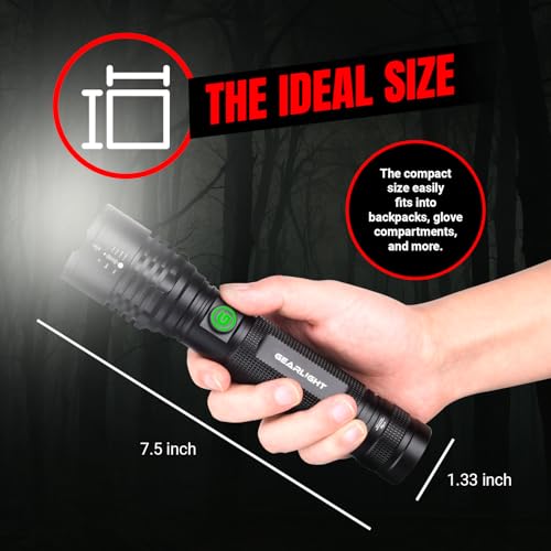 GearLight LED Flashlight High Lumens, Rechargeable Tactical Flashlight, Bright Handheld Flashlight for Camping, Hunting, Home, Security, Hiking, Walking at Night & Emergency Use - color: S2000 Black, size: Rechargeable