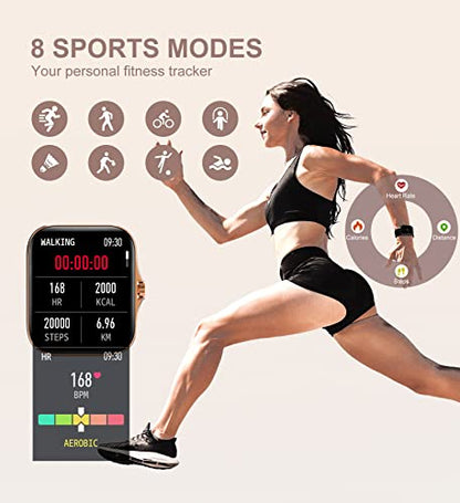 Iaret Smart Watch for Women(Call Receive/Dial), Fitness Tracker Waterproof Smartwatch for Android iOS Phones 1.7" HD Full Touch Screen Digital Watches with Heart Rate Sleep Monitor Pedometer - color: Rose Gold