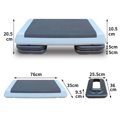 Adjustable Aerobic Stepper Platform – 2 Heights (4"/6") with 2 Risers, Non-Slip Exercise Step for Home Gym, Cardio & HIIT Workouts - color: Black+ Gray