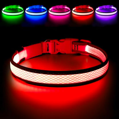 Flashseen LED Dog Collar, Light Up Dog Collar USB Rechargeable, Red, M - color: Red, size: Medium