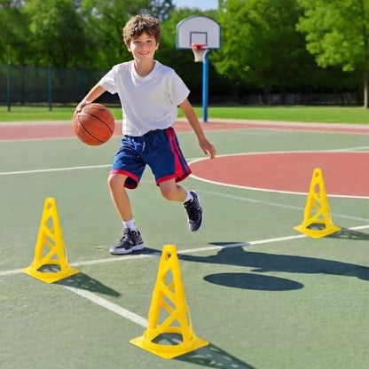 24 Pack Soccer Cones, 9 Inch Agility Cones for Soccer, Football, Basketball, Cones for Sports Training, Speed & Agility Drills, Field Marking Equipment - color: yellow