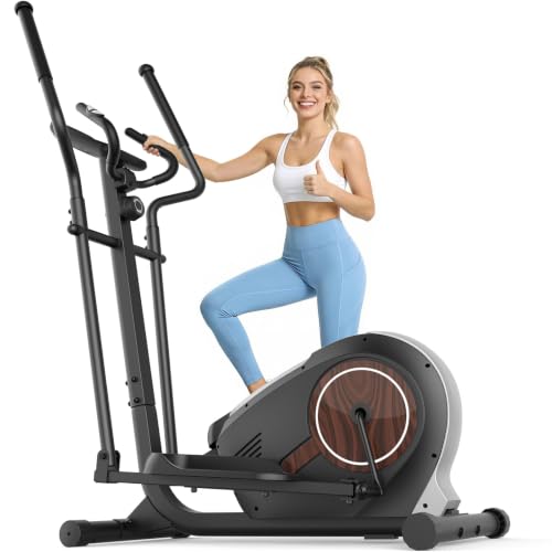 ANCHEER Elliptical Exercise Machine for Home, Ultra-Quiet 15dB Magnetic Elliptical Trainer, 14 Resistance Levels, 15.5" Stride, 500 LB Capacity, Real-Time Workout Tracking Monitor, 95% Pre-Assembled - color: Silver Brown