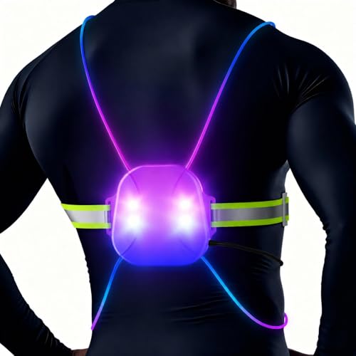 Reflective Running Vest: Rechargeable LED Running Gear with 3 Modes and 7 Colors, Adjustable Running Lights for Runners, Reflective Safety Vest for Night Running