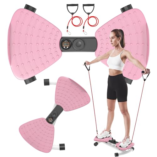 renZEC Waist Twister Machine, Adjustable Exercise Twist Board for Women Men, Noiseless Ab Twister for Home Gym Equipment, 330 lbs Capacity | Track Time, Reps, Calories with Digital Display - color: Pink