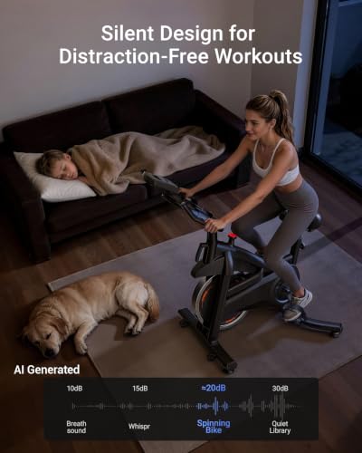 Exercise Bike,Brake Pad Stationary Bike for Home with 0-100 Resistance & App, Silent Belt Drive Stationary Workout Bike for Home with Comfort Seat, Low Noise Indoor Cycling Bike with Heart Rate / Tablet & Bottle Holder
